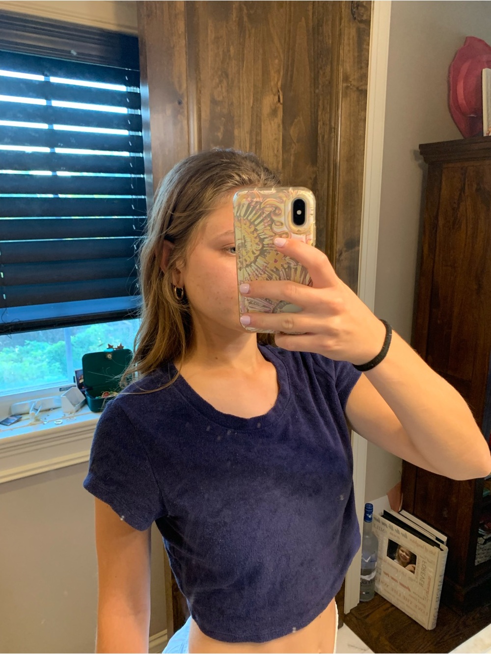 Aerie offline Navy Blue Short Sleeve Crop Tee. Terry cloth material.